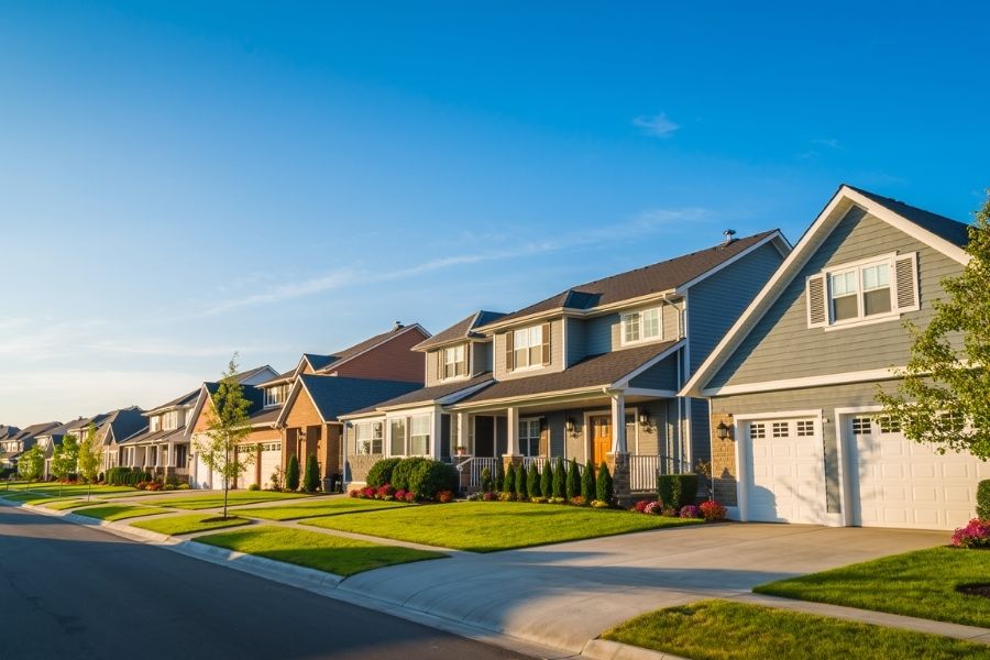 Residential Street View of Suburban Neighborhood