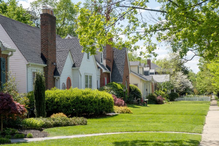 Older established neighborhood block
